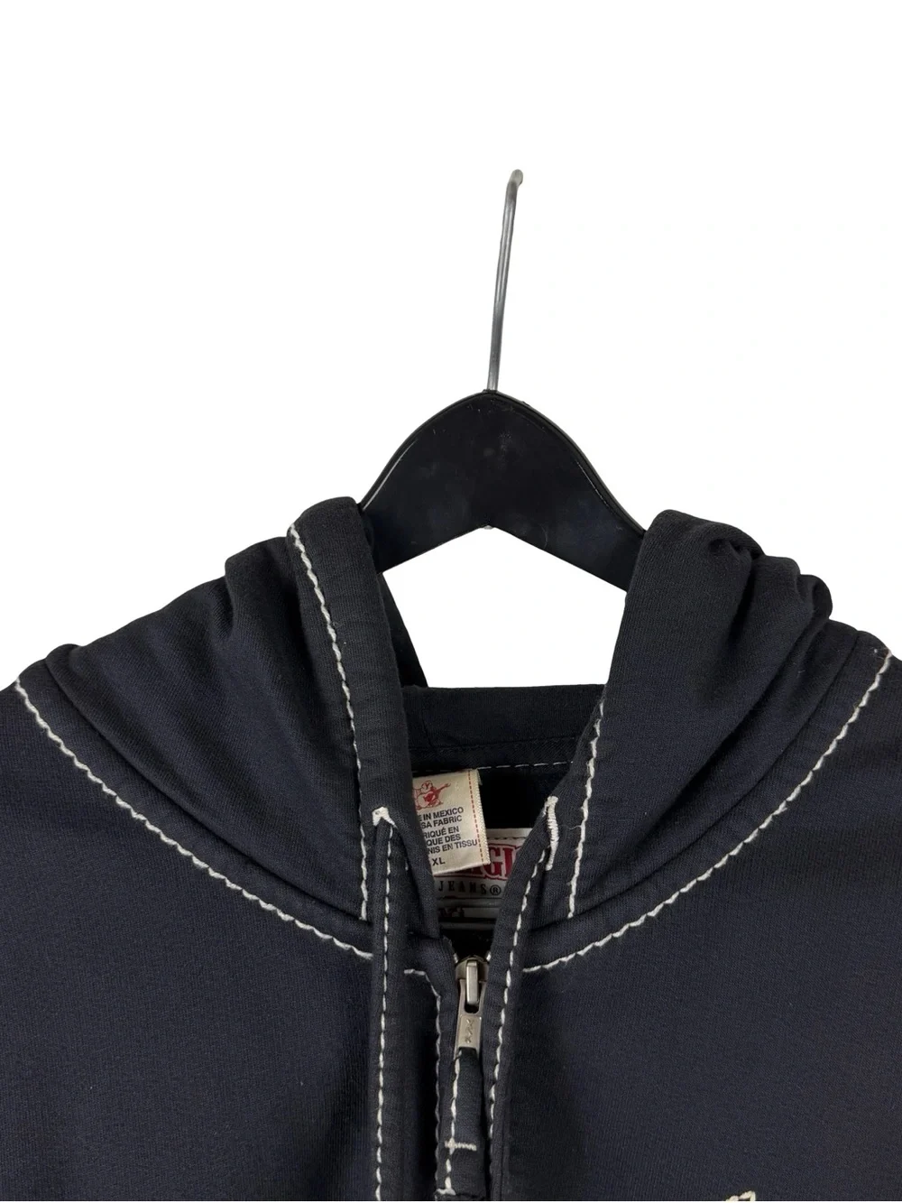 Mens True Religion Brand Contrast Stitch Full Zip Streetwear Hoodie Size XL